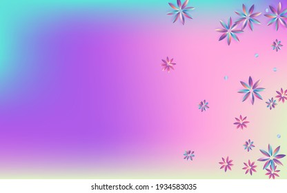 Light Inflorescence Holiday Blue Background. Blue and Pink Petal Flyer. Fun Rainbow Brochure. Color Flower Minimal Card.