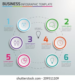 Light info graphic time line template with icons, circle 6 steps,