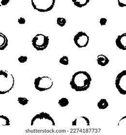 Light Inky Hand Drawn Circles and Dots Pattern on Blotting Paper. Vector seamless ornament with freehand drawn elements. Isolated on white background. There is an editable texture on Swatches Panel.