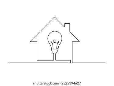 Light inside house continuous one line drawing vector illustration