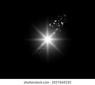 Light isolated Silver Star. Light flash White png. Vector illustrator on black background.