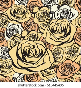 Light ivory roses seamless pattern. Abstract flowers vintage background texture. Vector illustration