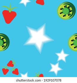 Light from kiwi and strawberry Seamless Patterns of Fruit and Stars colorful