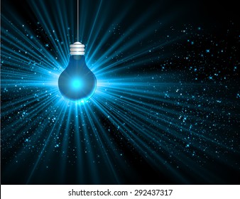 light Lamp blue background, idea. LED lamp in the dark. star. ray. beam. aura