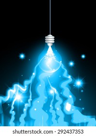 light Lamp blue background, idea. LED lamp in the dark. star. ray. beam. aura. Spark. bolt, thunderbolt. thunder