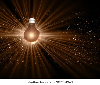 light Lamp brown background, idea. LED lamp in the dark. star. ray. beam. aura
