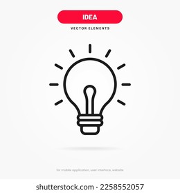 Icono de la lámpara de luz. Símbolo de concepto de solución de signos idea. Señal de luz eléctrica. Electricidad, icono de brillo. Estilo plano de moda para el diseño gráfico para la aplicación móvil del sitio web de UI UX