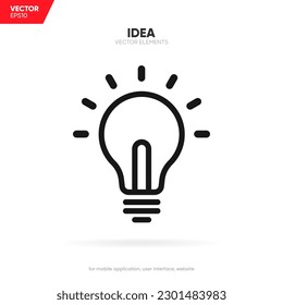 Icono de la lámpara de luz. Símbolo de concepto de solución de signos idea. Señal de luz eléctrica. Electricidad, icono de brillo. Estilo plano de moda para el diseño gráfico para la aplicación móvil del sitio web de UI UX