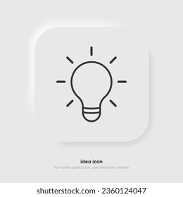 Light lamp bulb icon. Idea sign solution thinking concept symbol. Lighting Electric sign. Electricity, shine icon. Trendy Flat style for graphic design for UI UX website mobile app