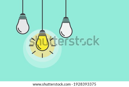 Light lamp bulb on green background. Creative idea and inspiration concept. Vector banner template.