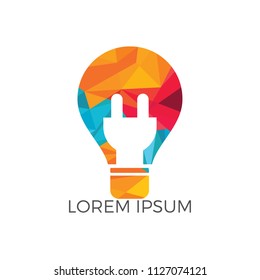 Light Lamp Electric Logo Design. Light bulb logo template with powers cables and electric plugs