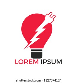 Light Lamp Electric Logo Design. Light bulb logo template with powers cables and electric plugs