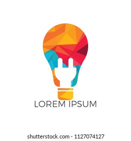 Light Lamp Electric Logo Design. Light bulb logo template with powers cables and electric plugs