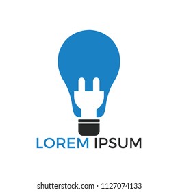 Light Lamp Electric Logo Design. Light bulb logo template with powers cables and electric plugs