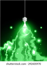 light Lamp green background, idea. LED lamp in the dark. star. ray. beam. aura. Spark. bolt, thunderbolt. thunder