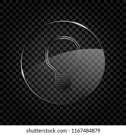 Light lamp icon. Icon in circle glass bubble on dark transparent grid. Glass style