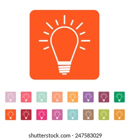 The Light lamp icon. Idea symbol. Flat Vector illustration. Button Set