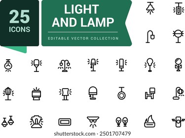 Light and lamp icon set. Related to bulb light bulb. Pixel perfect, minimalistic web and UI icon. Outline icon collections. Editable vector illustration.