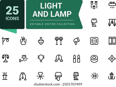 Light and lamp icon set. Related to bulb light bulb. Pixel perfect, minimalistic web and UI icon. Outline icon collections. Editable vector illustration.