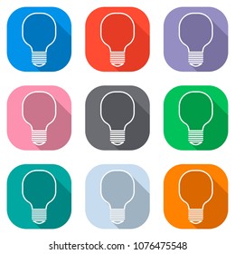 Light lamp icon. Set of white icons on colored squares for appli