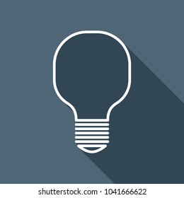 Light lamp icon. White flat icon with long shadow on background