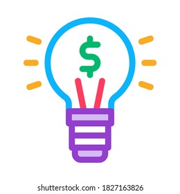 Vector de iconos de dinero de la lámpara de luz. Signo de dinero de la lámpara de luz de contorno. Ilustración de símbolo de contorno aislado