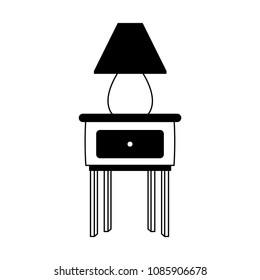 Light lamp on desk on black and white colors