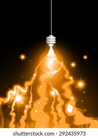 light Lamp orange background, idea. LED lamp in the dark. star. ray. beam. aura. Spark. bolt, thunderbolt. thunder