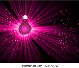 light Lamp pink background, idea. LED lamp in the dark. star. ray. beam. aura
