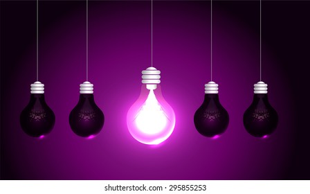 light Lamp purple background, idea. LED lamp in the dark. star. ray. beam. aura. Spark. Idea concept