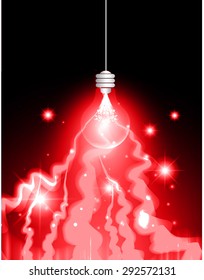 light Lamp red background, idea. LED lamp in the dark. star. ray. beam. aura. Spark. bolt, thunderbolt. thunder