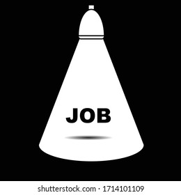 Luz de luz brillando en el trabajo palabra, encontrar trabajo, ilustración monotónica vectorial