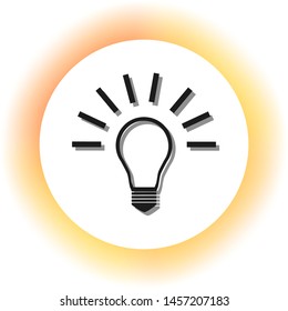 Light lamp sign. Dark icon with shadow on the glowing circle button. Illustration.