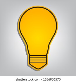 Light lamp sign. Flat orange icon with overlapping linear black icon with gray shadow at whitish background. Illustration.