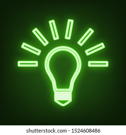 Light lamp sign. Green neon icon in the dark. Blurred lightening. Illustration.