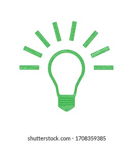 Light lamp sign. Green scribble Icon with solid contour on white background. Illustration.