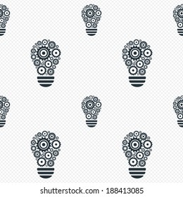 Light lamp sign icon. Bulb with gears and cogs symbol. Idea symbol. Seamless grid lines texture. Cells repeating pattern. White texture background. Vector