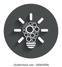 Light lamp sign icon. Bulb with circles symbol. Idea symbol. Circle flat button with shadow. Modern UI website navigation. Vector