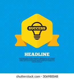Light lamp sign icon. Bulb with success symbol. Idea symbol. Yellow label tag. Circles seamless pattern on back. Vector