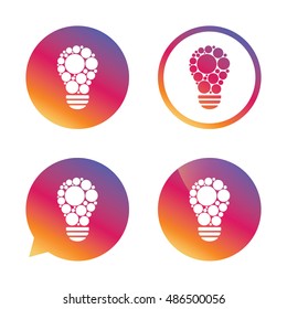 Light lamp sign icon. Bulb with circles symbol. Idea symbol. Gradient buttons with flat icon. Speech bubble sign. Vector