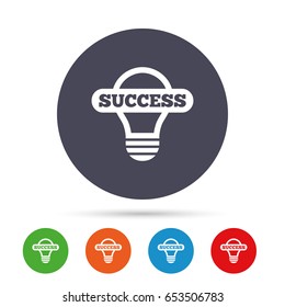 Light lamp sign icon. Bulb with success symbol. Idea symbol. Round colourful buttons with flat icons. Vector
