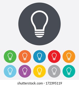 Light lamp sign icon. Idea symbol. Round colourful 11 buttons. Vector