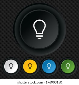 Light lamp sign icon. Idea symbol. Round colourful buttons on black texture. Vector