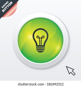 Light lamp sign icon. Idea symbol. Green shiny button. Modern UI website button with mouse cursor pointer. Vector