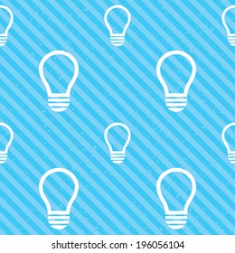 Light lamp sign icon. Idea symbol. Seamless diagonal lines texture. Blue grunge texture background. Vector