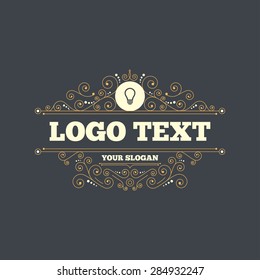 Light lamp sign icon. Idea symbol. Flourishes calligraphic ornament. Vector