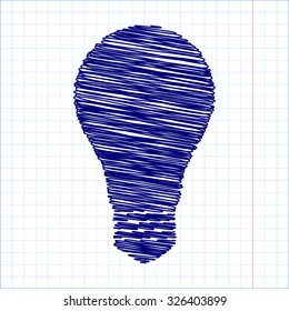 Light lamp sign icon. Idea symbol. Vector illustration with pen and school paper effect 