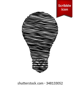 Light lamp sign icon. Idea symbol. Vector illustration with pen and school paper effect. Scribble icon for you design. 