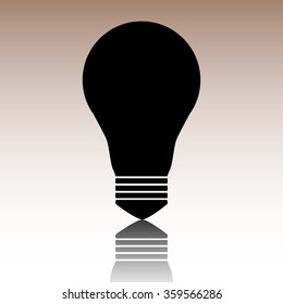 Light lamp sign icon. Idea symbol. Black vector illustration with reflection.