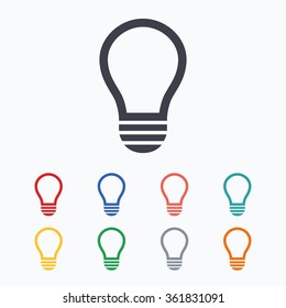 Light lamp sign icon. Idea symbol. Colored flat icons on white background.